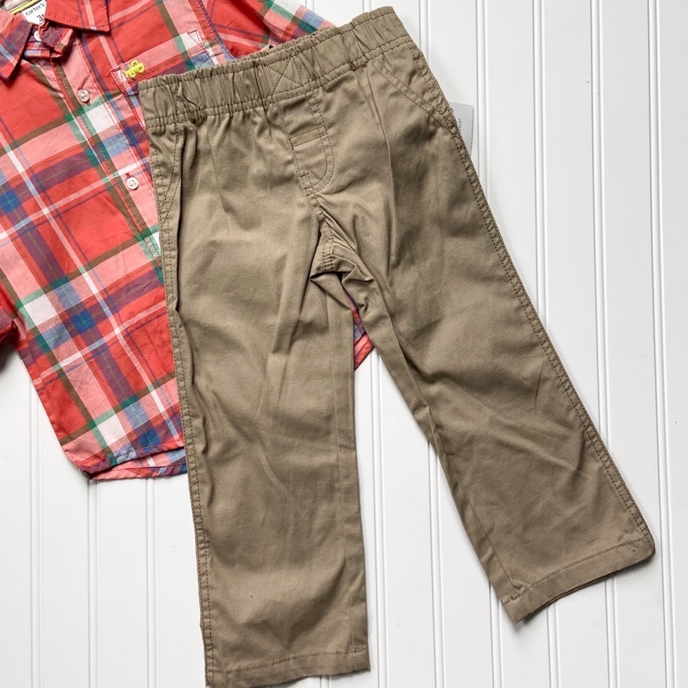 •Carter’s• plaid shirt/khaki pant set - Picture 2 of 6